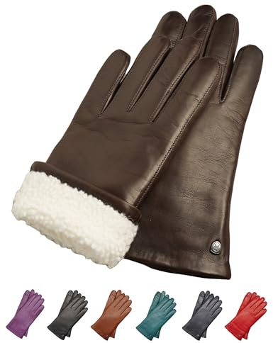 AKAROA ESTD 2019 Lederhandschuhe Damen MIA, Touchscreen Funktion, italienisches Leder, Futter aus original Neuseeland Lammfell, 4 Größen S - XL