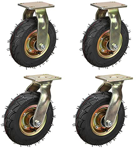 4 Stücke Schwerlast Transportrollen Groß Möbelrolle - 2 Lenkrollen + 2 Bockrollen, Geräuschlose Gummiräder, Luftreifen 700Kg Gesamtkapazität, Zweifaches Drucklager, Transportwagen ( Size : 10inch )