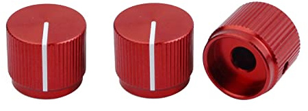 Guyker 3Pcs Guitar Aluminum Flat Top Control Knobs Dia. 6mm(0.24) Shaft Pots - Dome Tuning Potentiometer Knob Replacement Part for Electric Guitar or Precision Bass, red