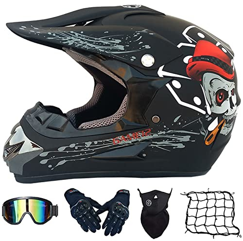 WYXAXNM Casque Moto Cross Homme Set, Casque Motocross Intégral, Casque Moto Enfant avec Gants Lunettes Masques Filet de Casque, Casque Moto Cross pour MTB Dirt Bike Quad ATV - ECE Homologué,B-S