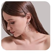 Yienate Große Kristall Herz Ohrringe - Vintage Geometrische Gold Hoop Drop Braut Strass Erklärung Prom Funkelnde Schmuck Für Frauen Und Mädchen