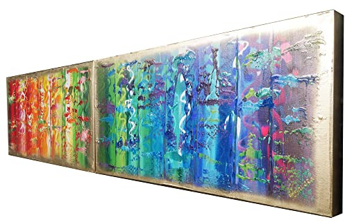 Regenbogen Abstract A566 - Lange Acrylbilder - modernes Design - Abstrakte farbenfrohe Gemälde - original handgemalte Leinwand Bilder - Diptychon Malerei von Ksavera