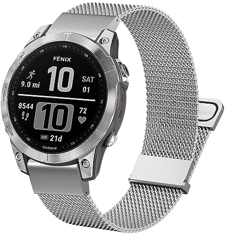 Mesh Armband Fenix 7/Fenix 6/Fenix 5 Uhrenarmband, 22mm Edelstahl Ersatzarmband Metall Armband für Fenix 5 Plus/Fenix 6 Pro/Fenix 7 Solar/Forerunner 945/935/Approach S62/S60/Garmin Instinct/Quatix 6/5
