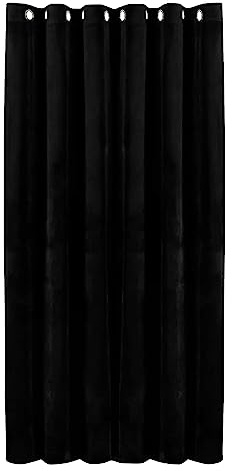 Hafaa Black Blackout Curtain for Bedroom – 66 wide x 84 inch drop Super Soft Crushed Velvet Curtain for Living Room – 1 Panel Eyelet Curtain with Matching Tie Back (168cm x 213cm)