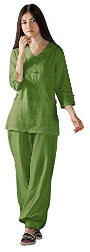 Traditionelle chinesische Tai-Chi-Uniformen Damen-Tai-Chi-Uniform Chinesische Kung-Fu-Kleidung Baumwoll-Tai-Chi-Anzug mit Dreiviertelärmeln,Green-M (Green XL)