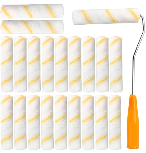 20 Stücke Malerrollen Set, 15cm Profi Farbwalze, Streichen Farbroller Malerwalzen mit Griff, Lackrolle für Lacke auf wasserbasis und leicht lösemittelhaltige Lacke