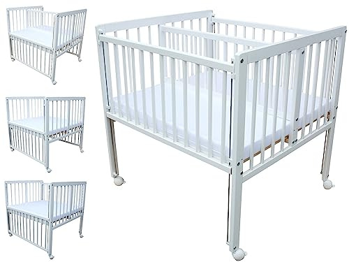 Beistellbett/Zwillingsbett mit Matratzen und Rädern 90x80 cm LUX