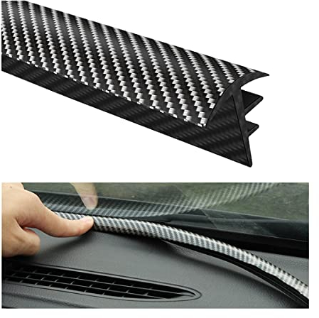 CGEAMDY Car Rubber Seal Protector Guard Strip, 160CM Universal Car Slit Windshield Trim Strip, Dashboard Panel Sound Insulation Adhesive Strips, Suitable for Various Cars, Trucks, RVs (Carbon Fibre)