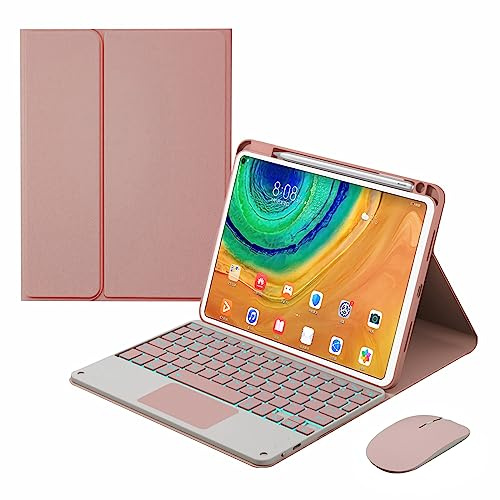 GUPENAA Custodia con Tastiera per iPad 6a/5a Generazione 2018 2017, Air 2/Air 1, PRO 9,7 con Touchpad, Tastiera Magnetica Rimovibile Wireless Retroilluminata Bluetooth con Portamatite,Rosa