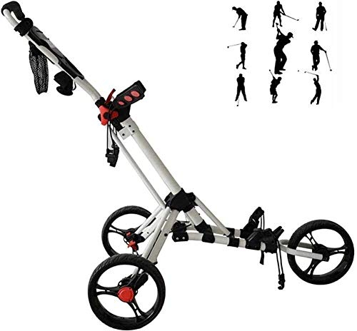 Mehrzweck-Golf-Push-Cart, Golf-Trolley, Faltbarer Golf-Trolley-Sitz, Weiß, 3-Rad-Push-Pull-Club-Wagen, Anzeigetafel und Schirmhalter