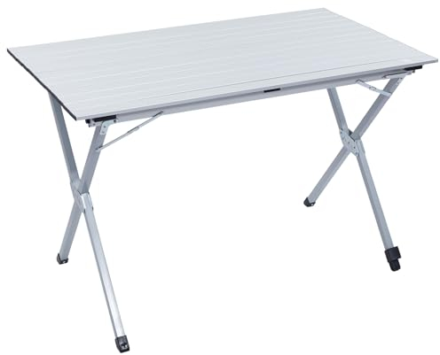 EVER ADVANCED Campingtisch Klappbar Aluminium 120X70CM Klapptisch 100KG Belastbar Aufrollbarer Tischplatte für 4-6 Personen, Falttisch mit Tragetasche für Camping Picknick Garten Balkon, Weiß