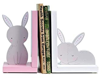BPILOT Buchstütze Buchstützen Buchstützen, Vintage, dekorative Buchstützen, lustiger rosa Hase, Bücher-Organizer, Holz-Buchstützen, niedliche Heimdekoration Buchhalter Bücherhalter