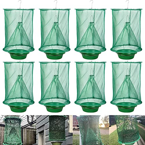 8 Confezioni di Trappole per Mosche da Ranch per Esterni, Trappole per Mosche Stabili per Aziende Agricole, Catturamosche Riutilizzabili, Repellente per Mosche, Borsa con Rete per Mosche per Fienile e