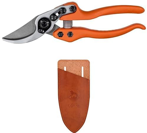 Original LÖWE Set bestehend aus Profi Bypass Gartenschere 11.104 für präzise Schnitte an Blumen, Zweigen, Obstbäumen & Klingenschutz und Holster 9808 zum Schutz beim Tragen am Körper vor Verletzungen