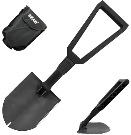 Bikain - Pelle Pliable - Modèle BI2400 - Pelle multifonctionnelle - en Acier émaillé - Pelle et houe - Scie et arrache-Clous - avec étui en Nylon - Accessoires et Entretien
