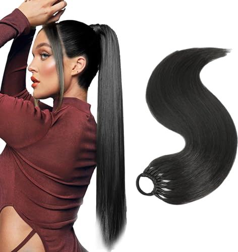 DGUSO 60 cm Coleta Postiza Pelo Natural, Extensiones Coleta Postiza Pelo Sintética Cola De Caballo Extensiones, Coleta Postizos Largo Liso Postizos de Pelo para mujeres y niñas(negro)