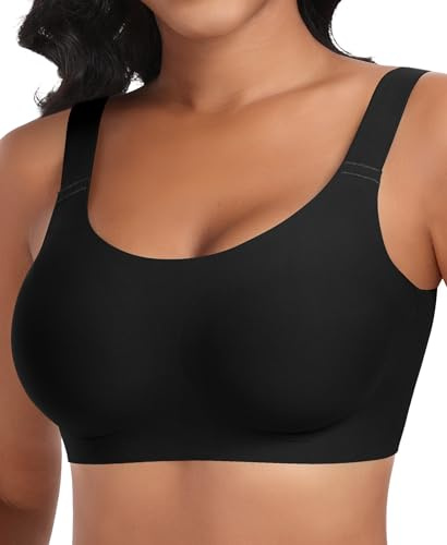 Nahtloser BH Damen Ohne Bügel Glatt Komfort Vollschalen Gepolstert Bustier Weicher BH Bequemer T-Shirt Soft BH Bra Bralette (Schwarz, XL)