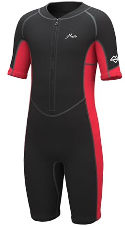 Hevto Kids Wetsuit Shorty Boys Girls Youth 2mm Neoprene Short Wet Suit in Cold Water for Swimming Snorkeling Surfing Diving (K1S-Red, 4)