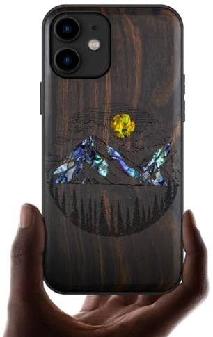 Carveit Étui pour iPhone 11 Coque [Gravure en Bois et Incrustation de Coquille] Cover Compatible avec Apple 11 Luxe et Case Etui Bois (Bois Sombre-Alpenseen)