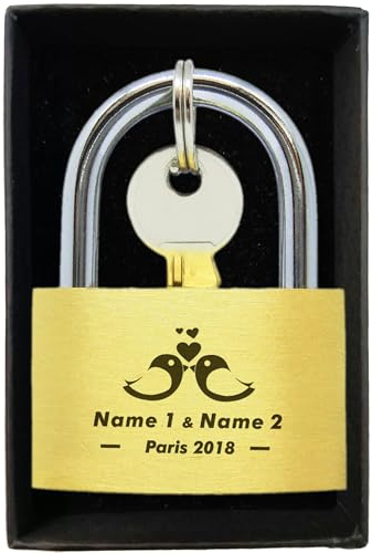 Engraved Padlock Personalised Love Lock Padlock with Key Personalised Gifts for Couples Lover Anniversary Wedding Gifts Love Lock with Gift Box for Travel Trip Valentines(Love Birds)