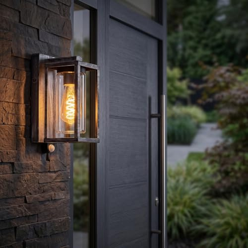 HOFSTEIN Außenwandleuchte Portalis mit Bewegungsmelder, Außenwandlampe aus Metall/Glas in Schwarz-Silber/Klar, moderne Wandleuchte im Industrial-Stil, Lichteffekt, E27, IP44, Eingangsbereich, Haustür
