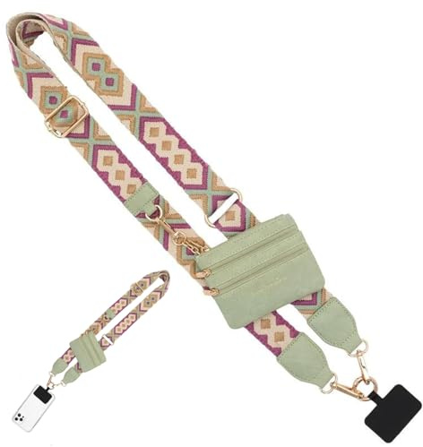 Brand Name Crossbody Phone Strap With Zippered Pouch - Adjustable Lanyard for Travel and Shopping