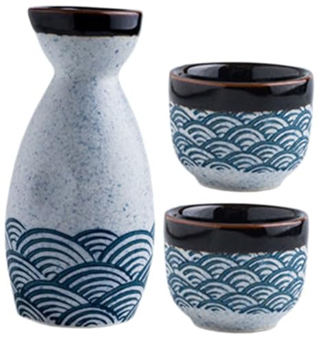 FUNOMOCYA Japanischer Sake-Kessel Keramik-saki-Flasche Traditioneller Sake-Topf Sake-Schalen-Set Retro-Sake-Keramik-kanne Wiederverwendbarer Weinbecher