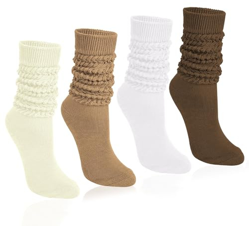 Moguri 4 paia di calzini da donna Slouch, calzini lunghi in cotone di serie Mailard, comode calze alte al ginocchio, calze per stivali, scaldamuscoli caldi per autunno e inverno, multicolore, L