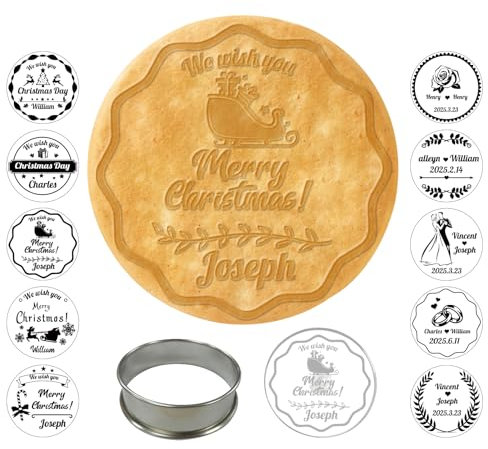 2024 Timbro per Biscotti a Tema Natalizio Personalizzato con Testo del Nome, Stampo per Biscotti Natalizi Personalizzato per la Cottura delle Feste, Regalo per Fornai/Appassionati di Pasticceria