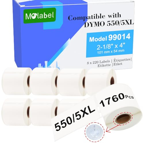Molabel etichette per indirizzi con chip RFID – 8 rotoli compatibili Dymo 99014 S0722430, 54 x 101 mm, 220 etichette/rotolo, per stampanti Dymo LabelWriter 550, 550 Turbo, 5XL e altre