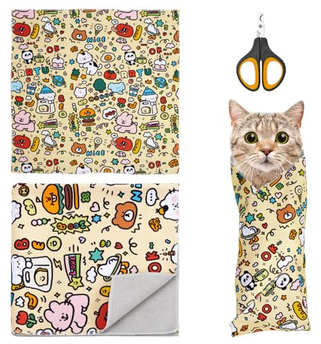 Zoruam Cat Claw Covers, Self Adherent Cat Wrap for Cutting Claws, Cat Grooming Wrap Bag for Prevent Catching Anti Bite, Nail Clipping and Clean Ear Protection Cover Pet Tool