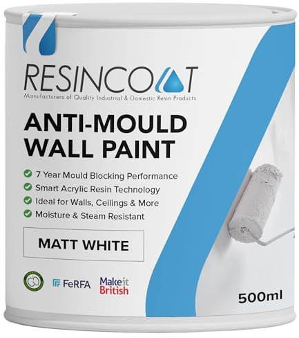 Anti Mould Paint, Prevent & Control Mould on Walls & Ceilings, Quick Drying, Easy DIY Paint, Steam & Moisture Resistant, Ideal for Bathrooms, Kitchens & More, Brilliant White, Matt Finish, 500ml