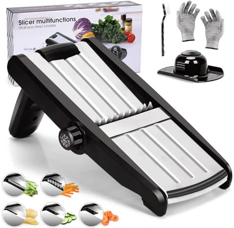 Myiosus Mandoline Slicer - Adjustable Mandoline Vegetable Slicer, Kitchen Food Slicer with Julienne Function, Vegetable Slicer for Potato, Onion, Carrot, Cucumber, Includes Safety Gloves