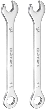QUARKZMAN 2 Pcs Llave Combinada Delgada 1/4 Mini Llave Combinada | Acero Inoxidable 30Cr13 Templado Pulido, con Extremo de Caja de 12 Puntos y Extremo Abierto Angulado a 15°