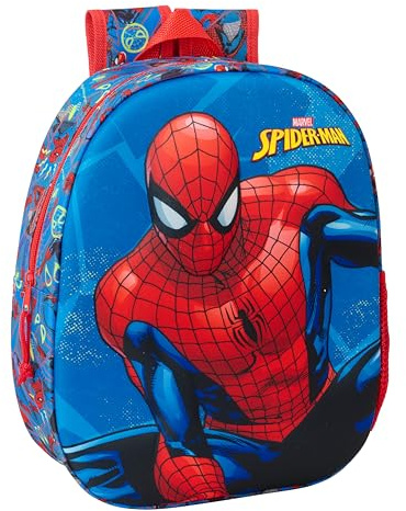 Safta SPIDERMAN 3D - Sac à dos d'école, avec design 3D, adaptable au chariot, idéal pour les enfants de différents âges, confortable et polyvalent, qualité et résistance, 27 x 10 x 33 cm, bleu marine