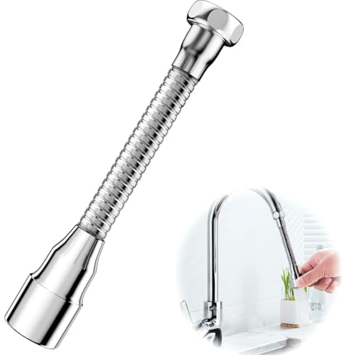 ZHAOYCSH Wasserhahn Verlängerung 20cm, 360° Drehbarer Edelstahl Aufsatz in Silber, Wassersparender Wasserhahn, Flexible Armaturverlängerung für Küchenspüle und Badezimmer (1 Stück)