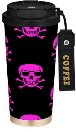 JUMBEAR Taza de viaje aislada al vacío con diseño de calavera de Halloween, tazas de viaje reutilizables para café, taza de café de acero inoxidable de doble pared a prueba de fugas con tapa para