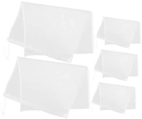 Mikikit Paquet Filtre à Mailles Fines en Tissu Blanc Filtrant Réutilisable Lot de 5 avec Cordon de Serrage 80 Mailles pour Préparation de Jus et Yaourt Maison