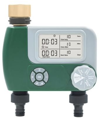 Timer elettronico da giardino, regolatore di irrigazione impermeabile a doppia uscita, con display a LED, durata regolabile, per irrigatore per prato esterno (rame)