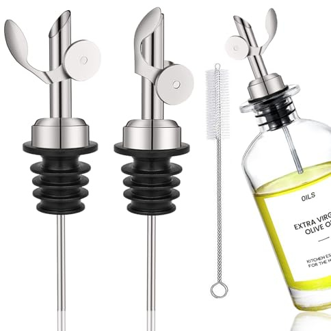 Xuduvay 2 Becs Verseurs Automatiques Dorés pour Bouteilles - Distributeur de Vin, Huile et Spiritueux avec Brosse de Nettoyage - Mécanisme Autobloquant Anti-Gouttes (argenté)