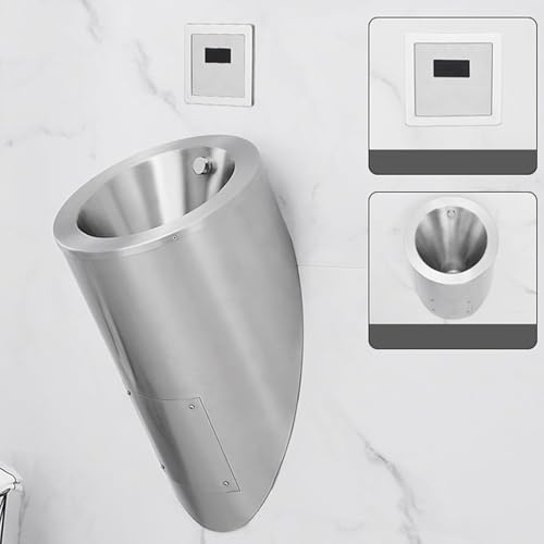 CCKUYT Urinario para Hombre, de Acero Inoxidable 304, Apto para Pared. Urinarios de inducción con Drenaje para Uso Familiar, hotelero y Escolar.