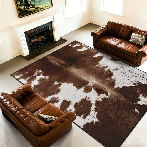 Kacvtuy Cow Print Rug: 5x7 Cowhide Rug for Living Room, Bedroom