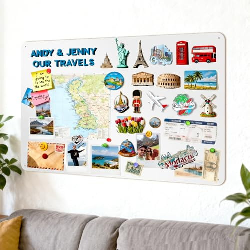 LYZZXI Magnettafel Weiß Groß für Magnete: Reisemomente der Familie zeigen | Metall Display Board für Fotos & Souvenirs - Mode Magnetwand im Format 50 × 80 cm - ideal für Wohnzimmer und Büro