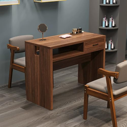 PA-DABAOO Escritorio Retro Para Técnicos De Uñas, Mesa De Manicura De Madera Con Cajón Y Estante Abierto, Estación De Trabajo De Belleza De Uñas, Mesa De Salón De Maquillaje De Uñas,80cm