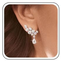 Aneneiceera Vintage Crystal Chandeliers Earrings Silver Teardrop Crystal Earrings Cluster Rhinestone Dangle Earring Cz Paved Rhinestone Earring Wedding Chandelier Statement Jewelry for Women