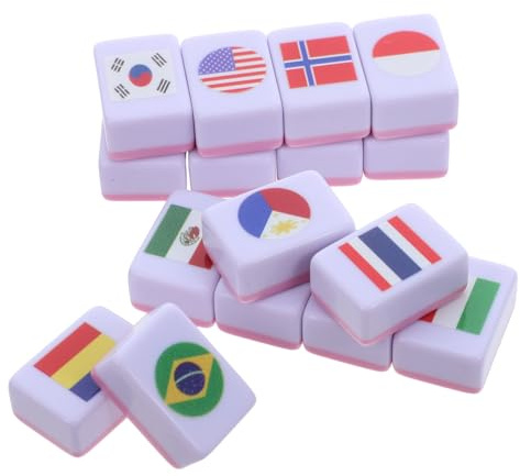 SUPVOX 64pcs National Flag Pattern Mahjong Tiles Set Compact Portable Board Game for Players Travel-friendly Strategy Matching Game Party Family Coffee Table