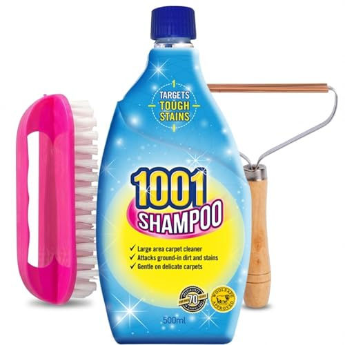 Carpet Cleaner Shampoo with Maisirex Brush and Lint Remover – Manual Carpet Shampoo Bundle, 500ml Concentrated Carpet Shampoo, Handheld Scrub Brush for Rugs, Carpets and Mats