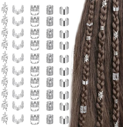 70 Pezzi Gioielli per Capelli, Gioielli Dreadlocks Trecce Clip, Accessori Decorazione per Uomini e Donne, Argento