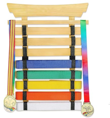 Hipzeepo Martial Arts Gürtel Display Rack, Karate Gürtelständer mit 8 Gürtel-Slots, Taekwondo Gürtelhalter mit Aufklebern