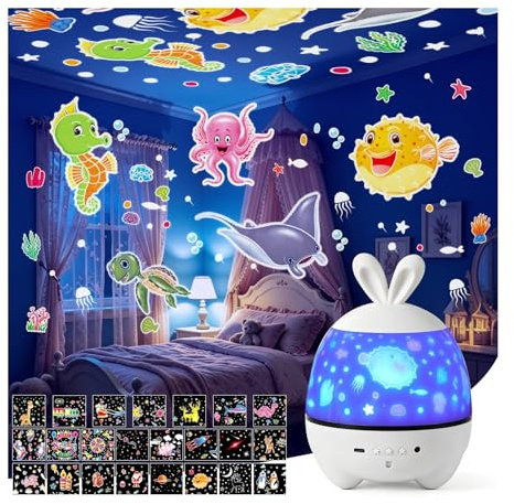 Arrytoy Sensory Light Projector,Baby Night Light Projector,Bedroom Decor Rechargeable Star Projector -23 Sets of Films & 360° Rotating &4 Light Modes, Birthday/Christmas/Easter Gifts for Girls & Boys